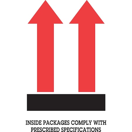 Decker Tape Products Label, DL1480, ARROWS UP - INSIDE PACKAGES COMPLY, 4" X 6" DL1480
